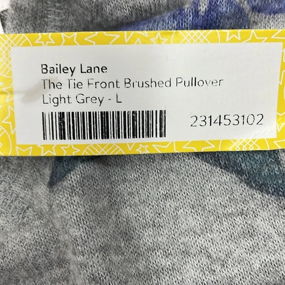 NWT Bailey Lane Crop Tie Front Brushed Pullover Light Grey Floral Hoodie L - Picture 12 of 16
